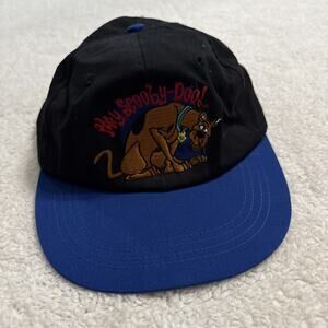 Vintage Scooby Doo Hat Cap Stretch Back Black Blue Cartoon Network 1998 Mens